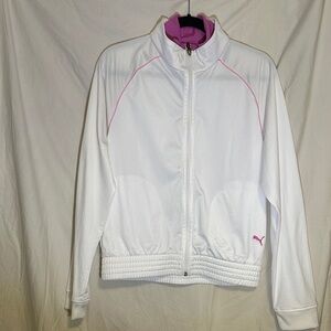 Puma Women's White Bomber Jacket with Pink Details